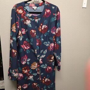 Women's Rose Print Button Down Jacket Dress w/Pockets